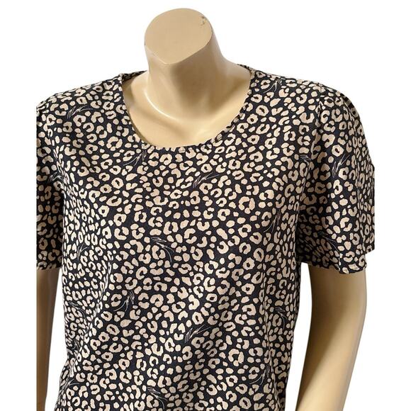 MICHAEL KORS Womens Size Medium Animal Print Linen Blend Short Sleeve Shirt Top - Picture 5 of 11